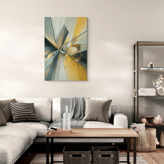 Elegant Fluidity Yellow and Grey Abstract - Canvas Wall Art Living Room