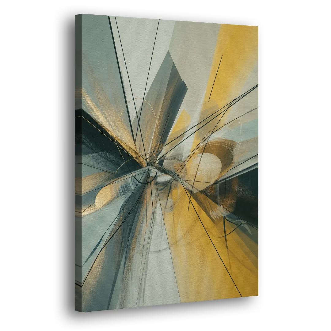 Elegant Fluidity Yellow and Grey Abstract Side - Canvas Wall Art