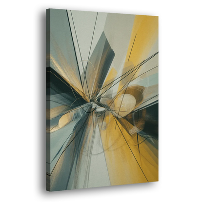 Elegant Fluidity Yellow and Grey Abstract Side - Canvas Wall Art