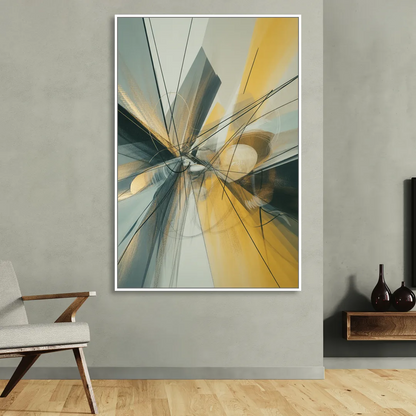 Elegant Fluidity Yellow and Grey Abstract Living Room - White Canvas Wall Art