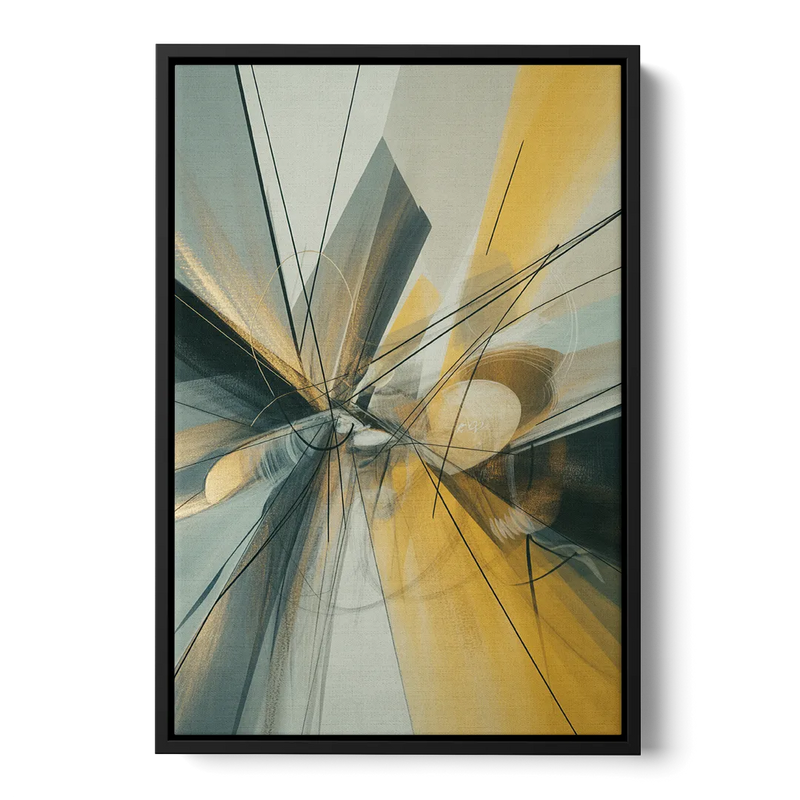Elegant Fluidity Yellow and Grey Abstract Front - Black Canvas Wall Art