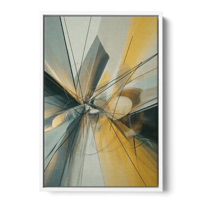 Elegant Fluidity Yellow and Grey Abstract - White Frame Canvas