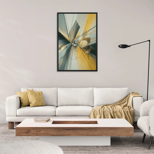 Elegant Fluidity Yellow and Grey Abstract - Living Room Black Frame Canvas