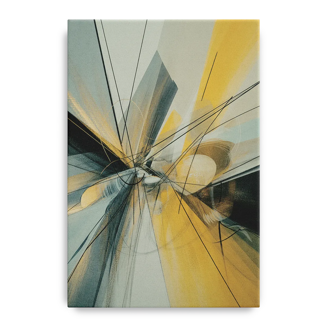 Elegant Fluidity Yellow and Grey Abstract Front - Canvas Wall Art