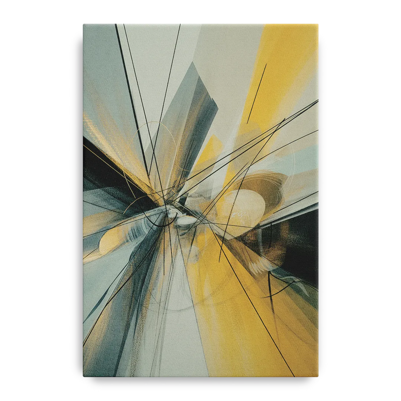 Elegant Fluidity Yellow and Grey Abstract Front - Canvas Wall Art