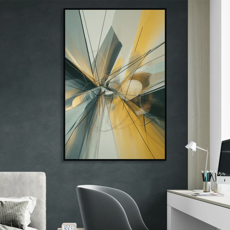 Elegant Fluidity Yellow and Grey Abstract Living Room - Black Canvas Wall Art
