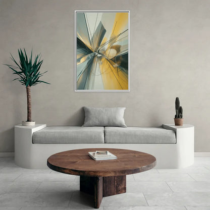 Elegant Fluidity Yellow and Grey Abstract - Living Room White Frame Canvas
