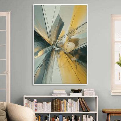 Elegant Fluidity Yellow and Grey Abstract Sitting Room - White Canvas Wall Art