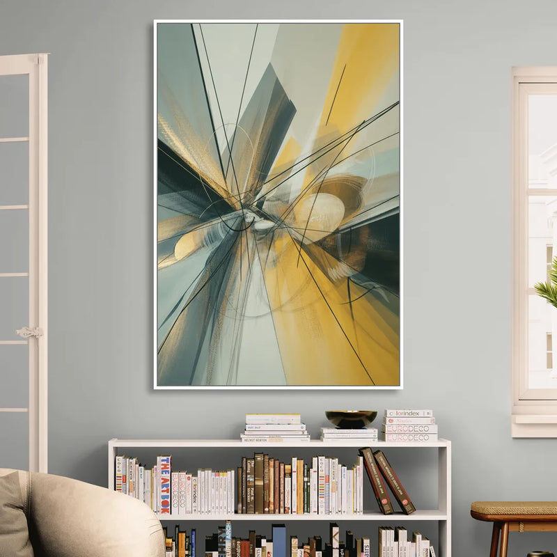 Elegant Fluidity Yellow and Grey Abstract Sitting Room - White Canvas Wall Art