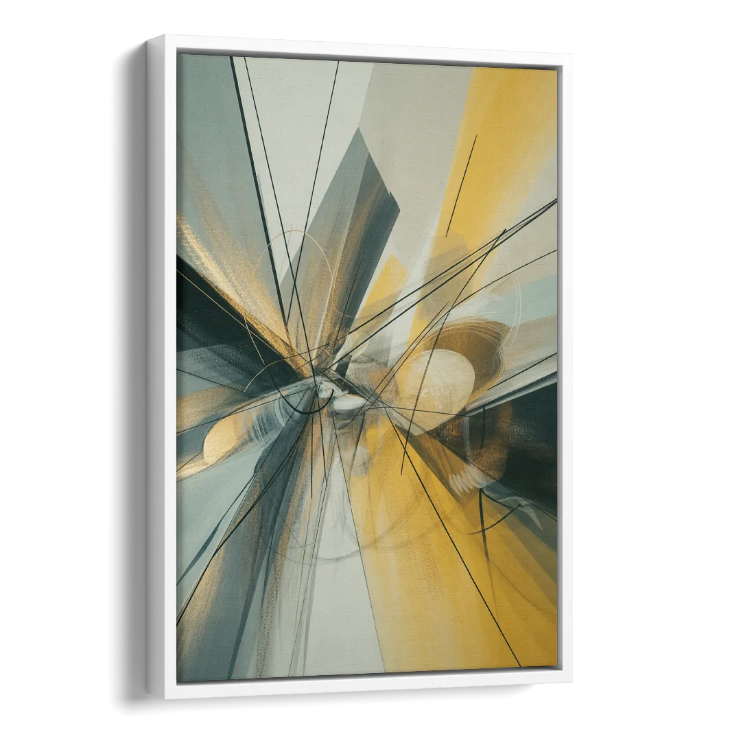 Elegant Fluidity Yellow and Grey Abstract Side - White Canvas Wall Art