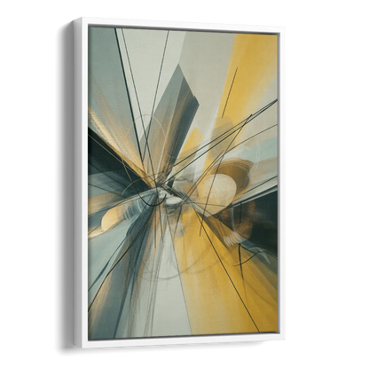 Elegant Fluidity Yellow and Grey Abstract Side - White Canvas Wall Art