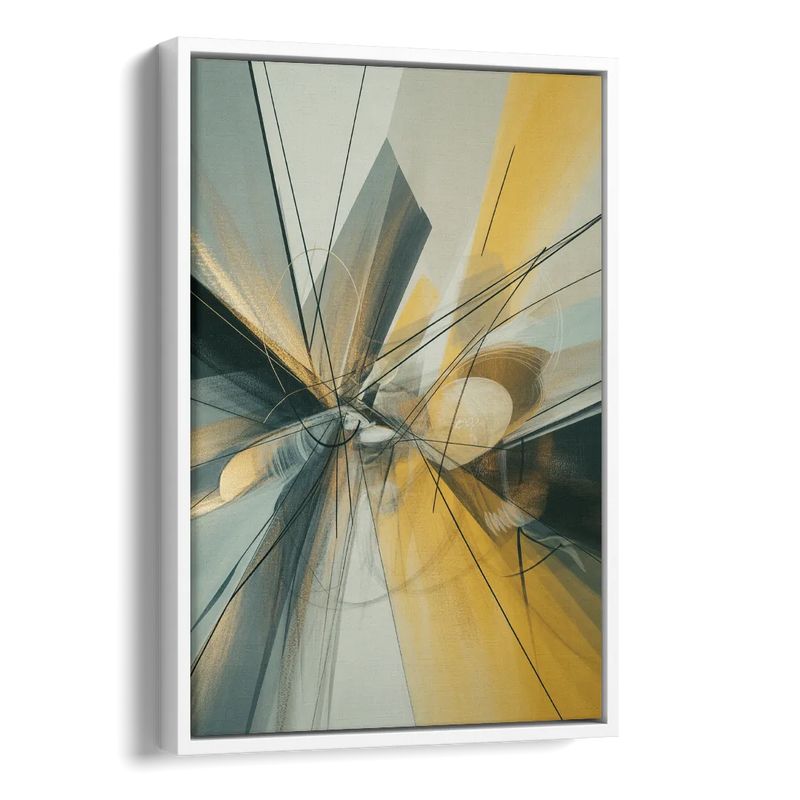 Elegant Fluidity Yellow and Grey Abstract Side - White Canvas Wall Art