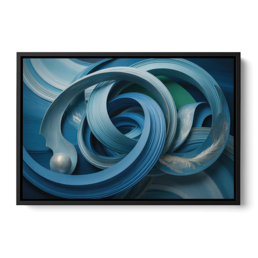 Elegant Fluidity in Blue Abstract - Black Framed Canvas Wall Art - Front