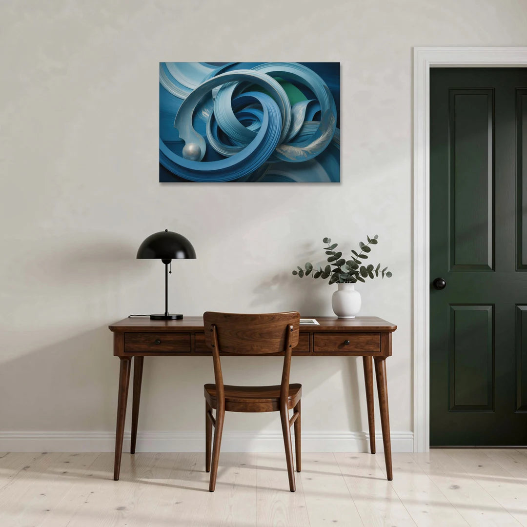 Elegant Fluidity in Blue Abstract - Canvas Wall Art - Office - 36x24