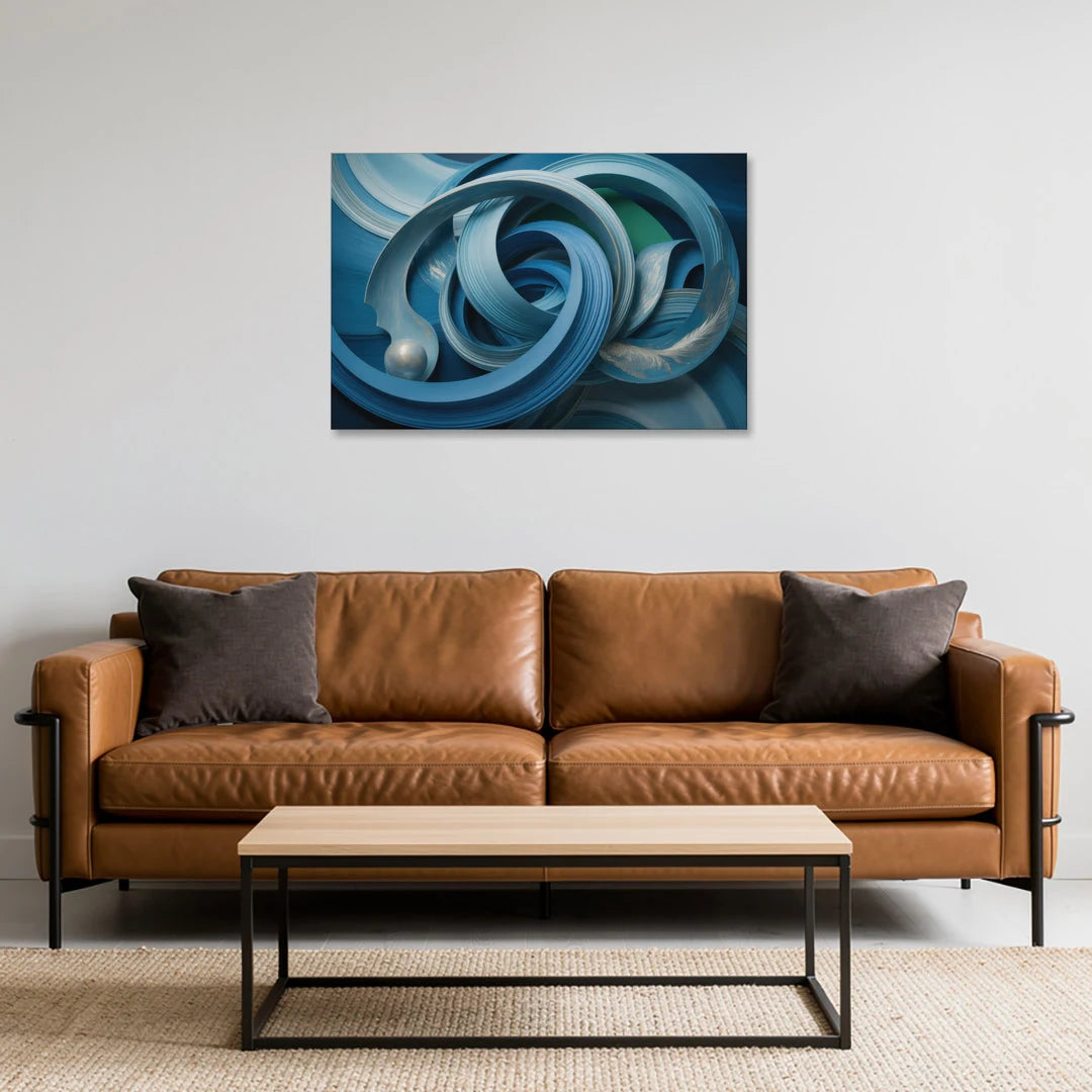Elegant Fluidity in Blue Abstract - Canvas Wall Art - Sofa - 36x24