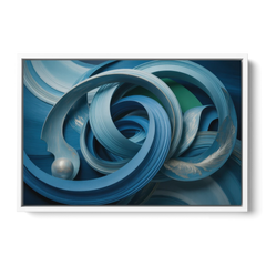 Elegant Fluidity in Blue Abstract - White Framed Canvas Wall Art - Front