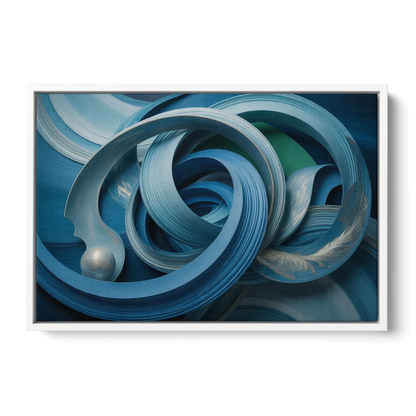 Elegant Fluidity in Blue Abstract - White Frame Canvas