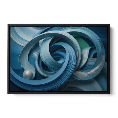 Elegant Fluidity in Blue Abstract - Black Frame Canvas