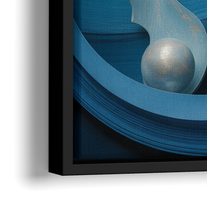 Elegant Fluidity in Blue Abstract - Close-Up Black Frame Canvas