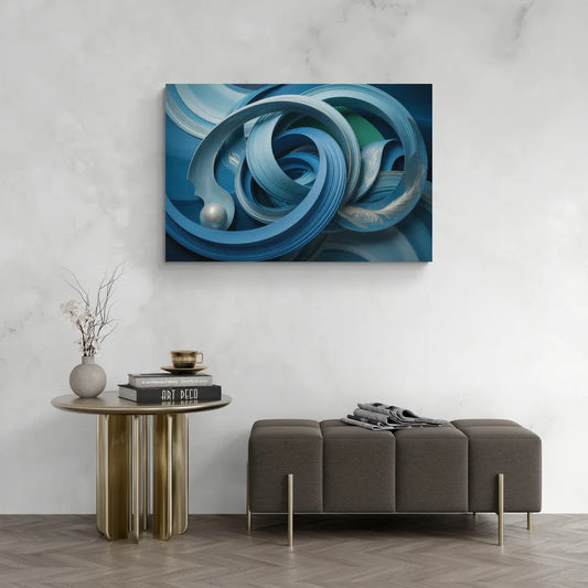 Elegant Fluidity in Blue Abstract - Canvas Wall Art Living Room