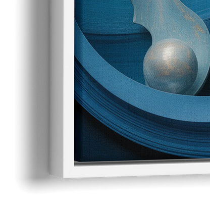 Elegant Fluidity in Blue Abstract - Close-Up White Frame Canvas
