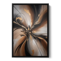 Elegant Fluidity in Brown Abstract - Black Framed Canvas Wall Art - Front