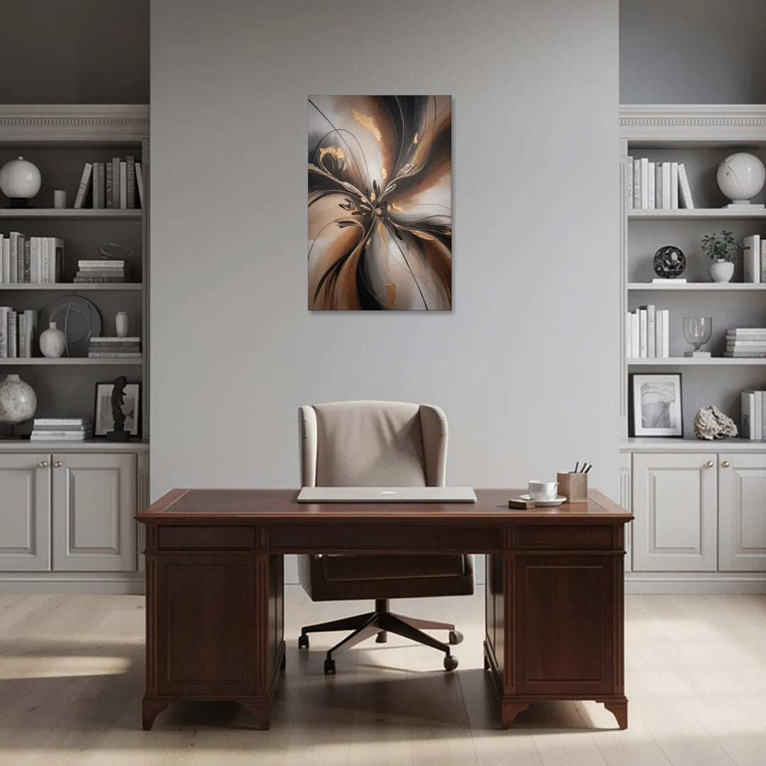 Elegant Fluidity in Brown Abstract - Canvas Wall Art - Office - 24x36