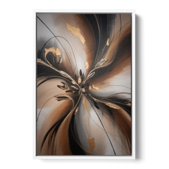 Elegant Fluidity in Brown Abstract - White Framed Canvas Wall Art - Front