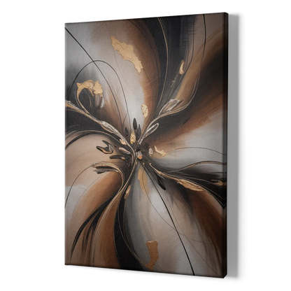 Elegant Fluidity in Brown Abstract - Canvas Print Art Sides