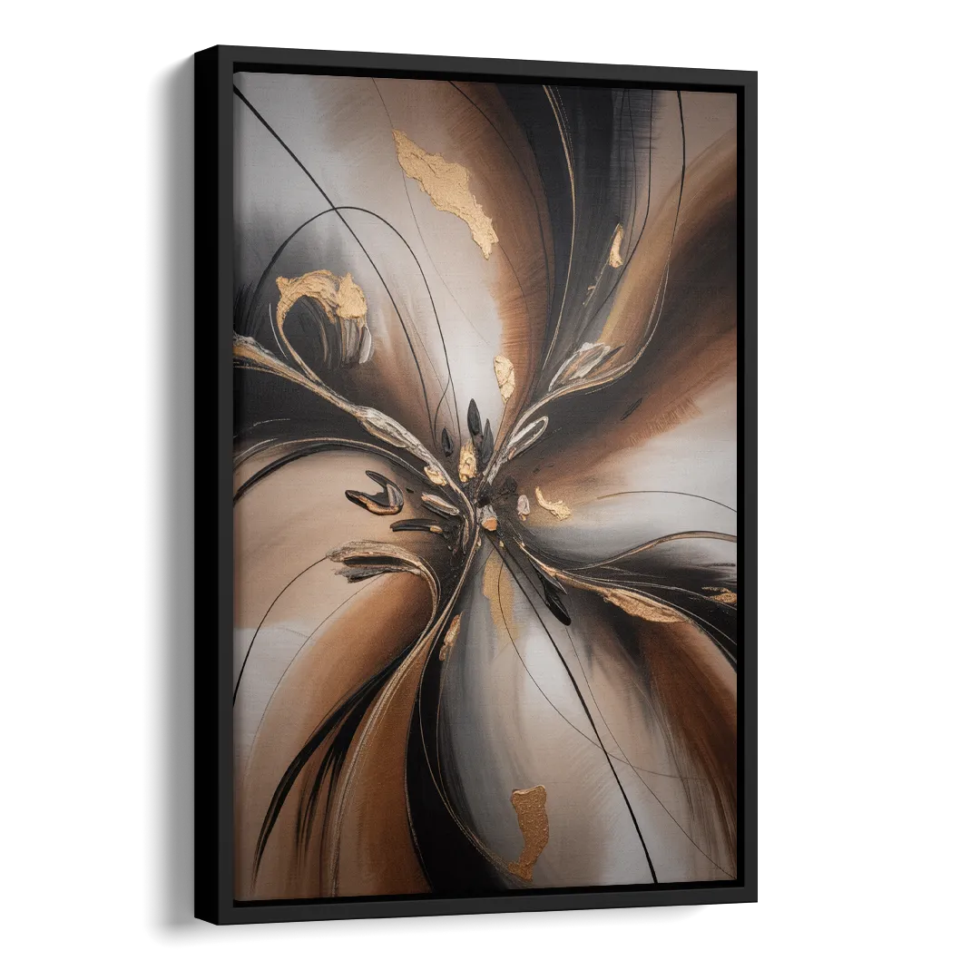 Elegant Fluidity in Brown Abstract Side - Black Canvas Wall Art
