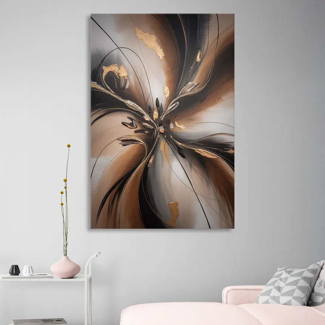 Elegant Fluidity in Brown Abstract Sitting Room - Canvas Wall Art