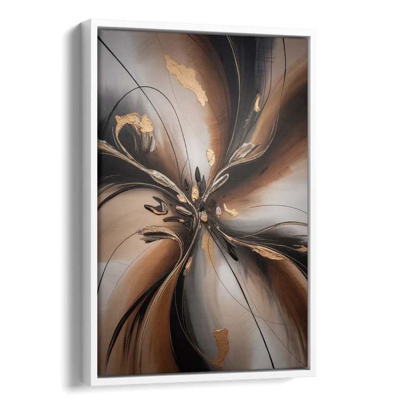 Elegant Fluidity in Brown Abstract Side - White Canvas Wall Art