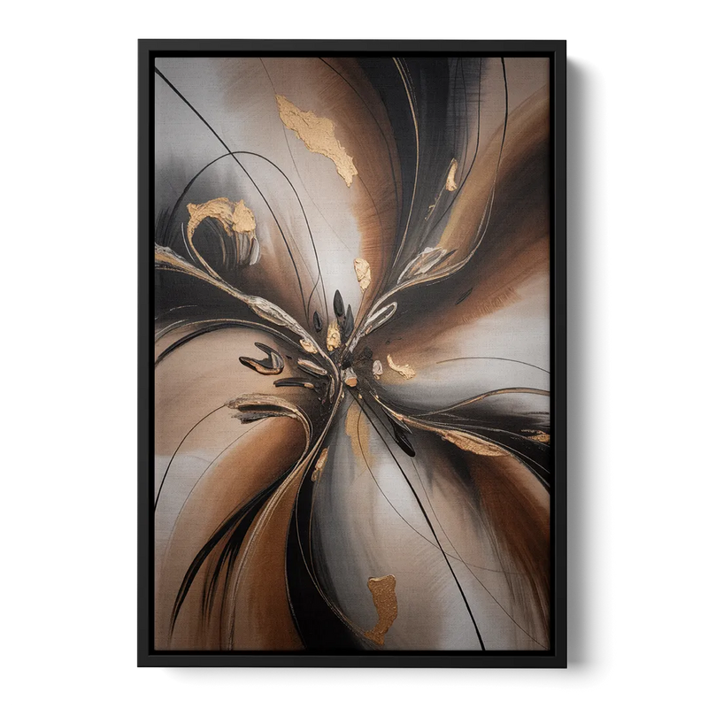 Elegant Fluidity in Brown Abstract Front - Black Canvas Wall Art