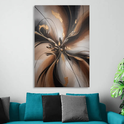 Elegant Fluidity in Brown Abstract Living Room - Canvas Wall Art
