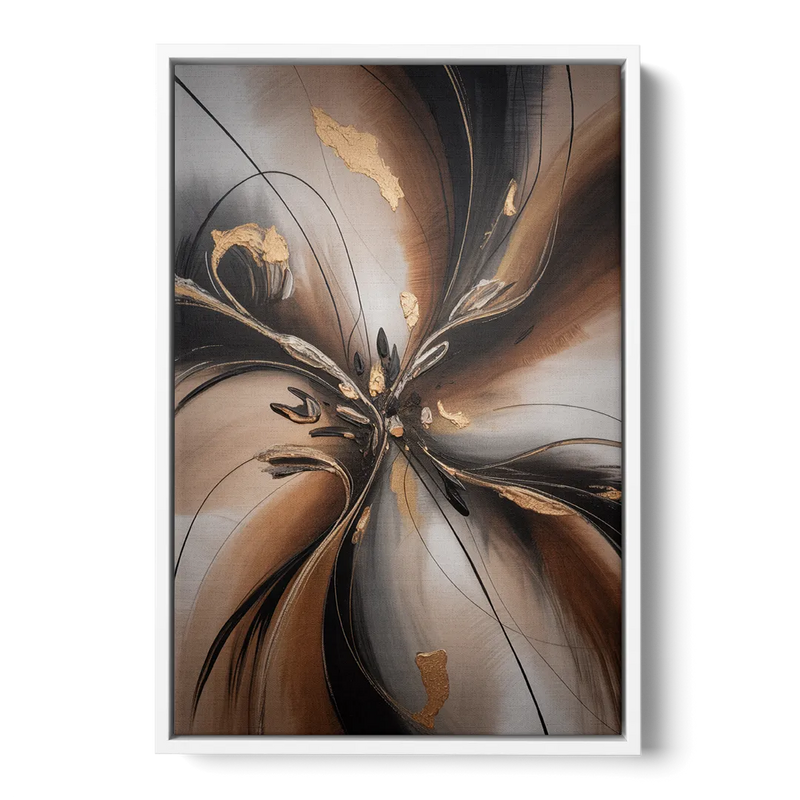 Elegant Fluidity in Brown Abstract Front - White Canvas Wall Art