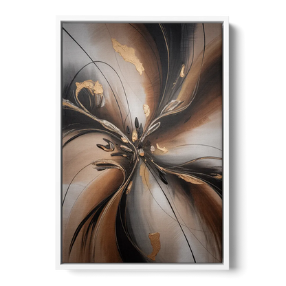 Elegant Fluidity in Brown Abstract - White Frame Canvas