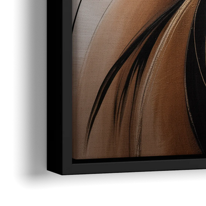 Elegant Fluidity in Brown Abstract - Close-Up Black Frame Canvas