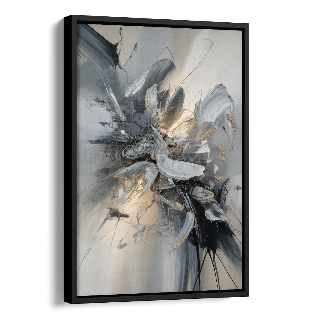 Elegant Fluidity in Grey and Silver Abstract Side - Black Canvas Wall Art