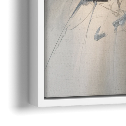 Elegant Fluidity in Grey and Silver Abstract - Close-Up White Frame Canvas