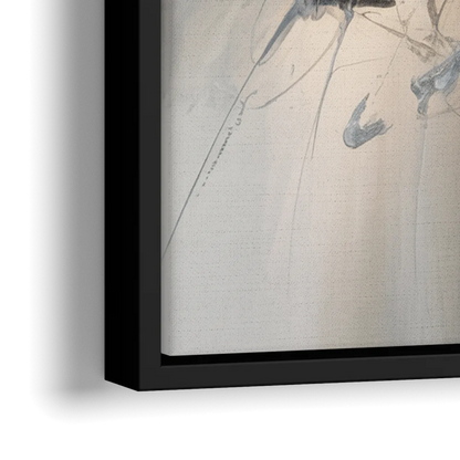 Elegant Fluidity in Grey and Silver Abstract - Close-Up Black Frame Canvas