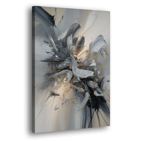 Elegant Fluidity in Grey and Silver Abstract - Canvas Wall Art