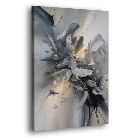 Elegant Fluidity in Grey and Silver Abstract Side - Canvas Wall Art