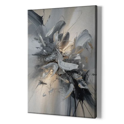 Elegant Fluidity in Grey and Silver Abstract - Canvas Print Art Sides