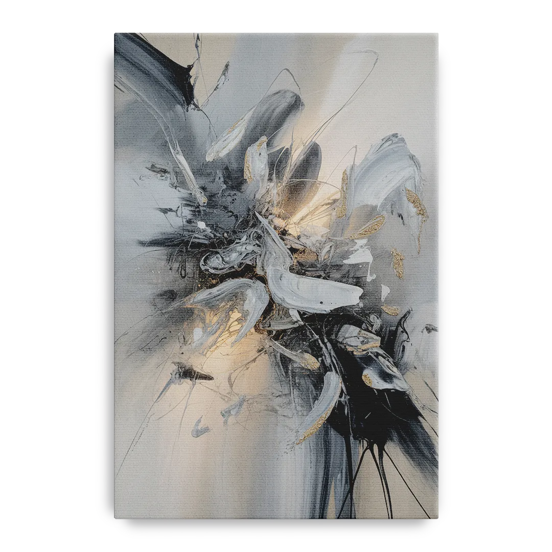 Elegant Fluidity in Grey and Silver Abstract Front - Canvas Wall Art