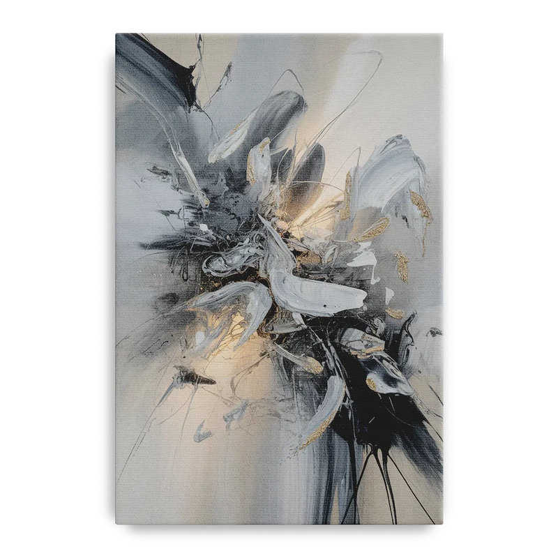 Elegant Fluidity in Grey and Silver Abstract Front - Canvas Wall Art