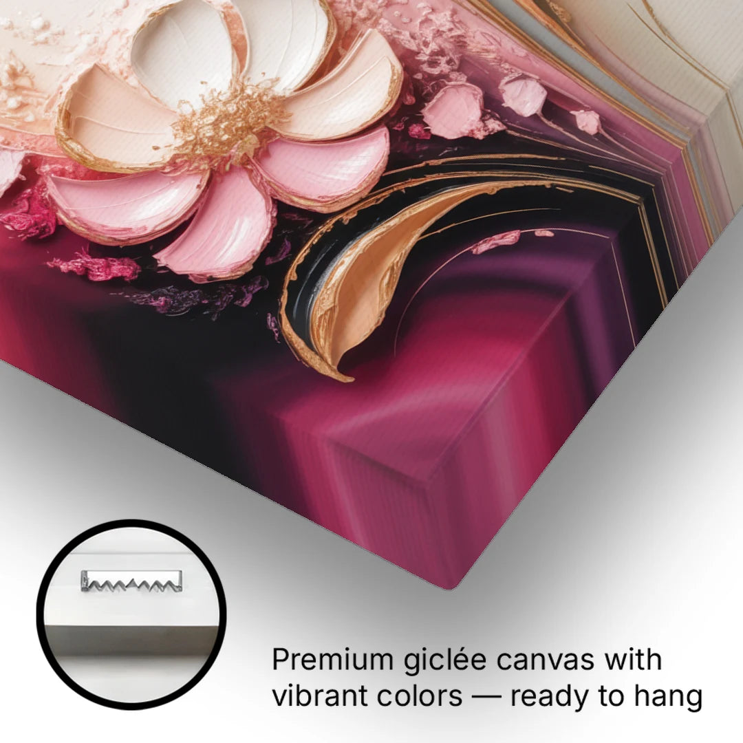 Elegant Fuchsia Blossoms Pink Abstract - Canvas Wall Art - Gallery Wrap Corner