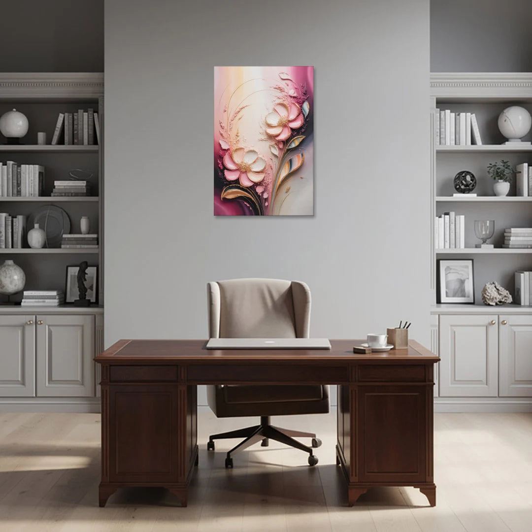 Elegant Fuchsia Blossoms Pink Abstract - Canvas Wall Art - Office - 24x36
