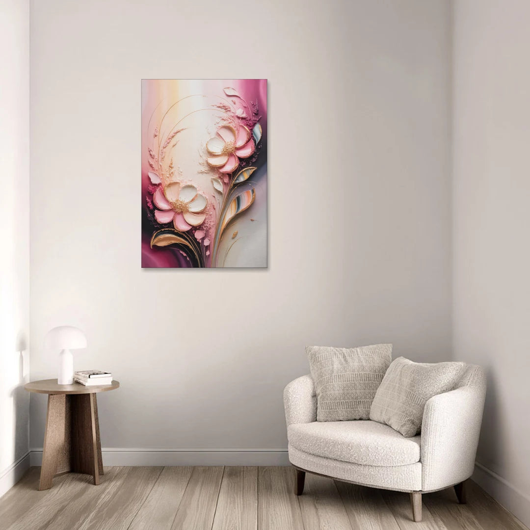 Elegant Fuchsia Blossoms Pink Abstract - Canvas Wall Art - Sofa - 24x36