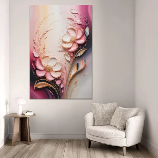 Elegant Fuchsia Blossoms Pink Abstract - Canvas Wall Art - Sofa - 40x60