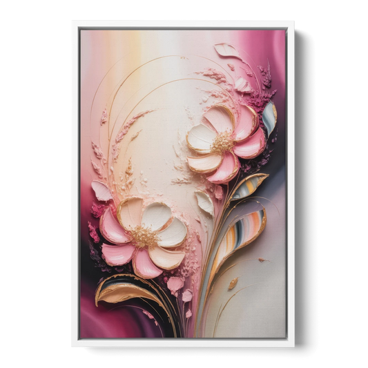 Elegant Fuchsia Blossoms Pink Abstract - White Framed Canvas Wall Art - Front